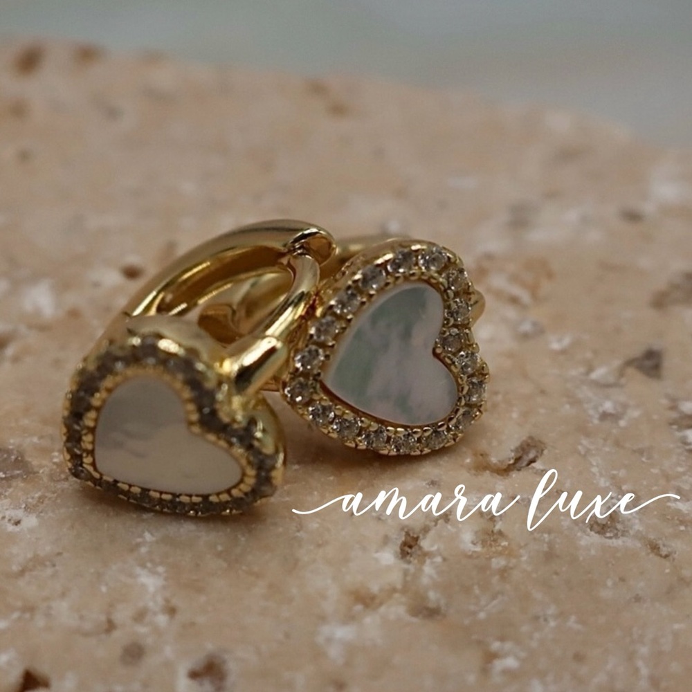 Rachel Zoe Petite Gold and White Heart Earrings